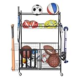 Snail Garage Storage System Sports Equipment Organizer with Baskets and Hooks, Sports Gear and Ball Storage Rack with Wheels for Garages, Playgroup, Gym and Schools, Powder Coated Steel, Black