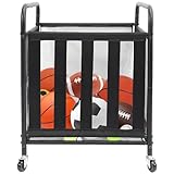 STO STO Rolling Sports Ball Storage Cart, Lockable Basketball Cage with Elastic Straps, Sport Equipment Holder Organizer for Indoor Outdoor, Steel Storage Rack for Playgroud and Gym, 1 Pack