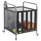 STORAGE MANIAC Ball Storage Bin Rolling Sports Ball Cart, Metal Garage Organizer Sport Rack, Ball Basket Storage, Ball Cage for Garage or Gym, Indoor & Outdoor Sports Equipment Organizer 1 Pack