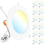 Sunco 12 Pack 5CCT LED Recessed 6 Inch, 1200 LM High Brightness, Ultra Thin Flat Can Lights, 2700K/3000K/4000K/5000K/6000K Selectable, Dimmable, 15W, Retrofit Installation - UL Listed
