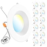 Sunco 12 Pack 5CCT Retrofit LED Recessed Lighting 6 Inch, 2700K/3000K/3500K/4000K/5000K Selectable, Dimmable Can Lights, Baffle Trim, 13W=75W, 965LM, Damp Rated, UL-Certified