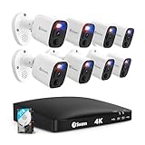 Swann 4K Security Camera System DVR with 2TB HDD, 8 Channel 8 Cam, Indoor Outdoor Wired 8MP Home Surveillance Bullet Cameras, Color Night Vision, 24/7,Heat Motion Detection, LEDs, Sirens and Mic