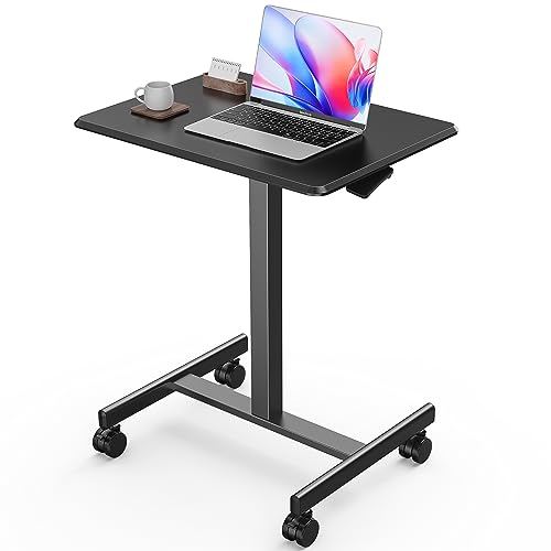 Sweetcrispy Mobile Small Stading Desk - Sit Stand Desk, Portable Rolling Laptop Desk with Lockable Wheels, Computer Workstations, Adjustable Height, Black