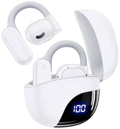 TAGRY Open Ear Headphones Bluetooth Ear buds 80Hrs Playtime Wireless Earbuds with Earhooks IPX7 Waterproof Touch Control Air Conduction Sport Headsets Bluetooth 5.3 Earphones for Workout Running White