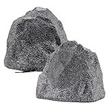 Theater Solutions 2R8G Outdoor Granite 8" Rock 2 Speaker Set for Deck Pool Spa Yard Garden, Granite Grey
