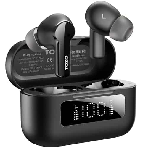 TOZO NC3 Hybrid Active Noise Cancelling Wireless Earbuds, 6 Mics ENC Clear Call, 55H Long Playtime, 32 Preset EQs via APP, Bluetooth 5.3 Headset, IPX8 Waterproof, in-Ear Headphones with LED Display