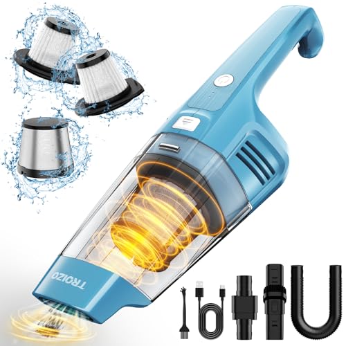 TROIZO Handheld Vacuum Cordless, Portable Car Vacuum Cleaner with 14500PA Powerful Suction and Brushless Motor, Rechargeable Hand Held Vacuum Cleaner with Multi Accessories for Home Office Car Pet