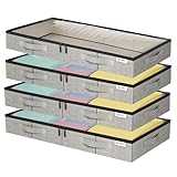 Under Bed Storage Containers, Low Profile Underbed Storage with Sturdy Sidewalls/Bottom 4.5 Inches for Clothes, Blanket, Pillows and Shoes,Storage Organizer with Lids, Under the Bed Storage Bags 4Pack