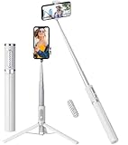 Uranzl 60" Phone Tripod & Selfie Stick Tripod with Remote,Travel &Compact Tripod for iPhone and Android,Cell Phone Tripod Compatible with iPhone 15/14/13/Android (White Silver)