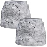 uuffoo Solar-Powered Outdoor Rock Speakers, Waterproof Speakers with Multi-Color Light Show, Bluetooth Rock Speakers with Twins Pairing System, Ideal for Party in Garden & Pool, 2 Pack