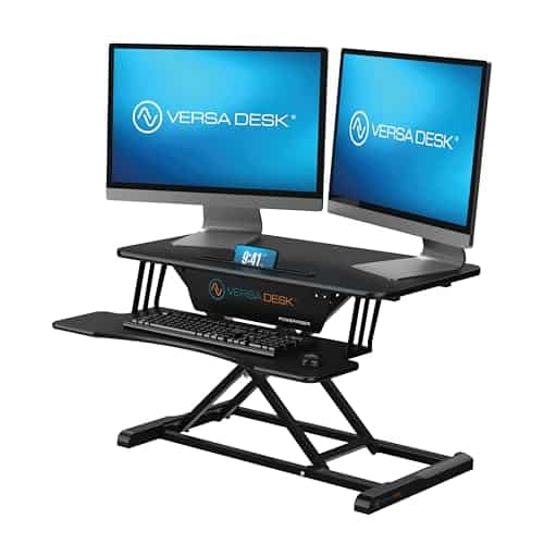 VERSADESK Power Riser 32" Electric Standing Desk Converter, Sit to Stand Up Height Adjustable Desk Riser, 2-Tier Tabletop Laptop and Dual Monitor Desktop Workstation with Wide Keyboard Tray, Black