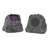 Victrola Outdoor Rock Speaker Pair - Wireless Bluetooth , for Garden, Patio, Waterproof, Built all Seasons & Solar Powered with Rechargeable Battery, Music Streaming Charcoal