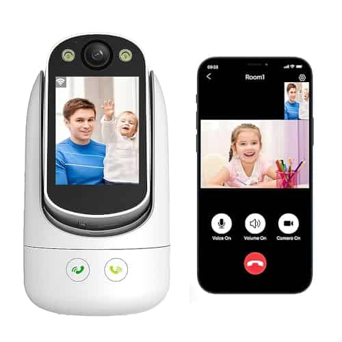 Video Call Security Camera Indoor, Nanny Camera Baby Monitor Pet Camera,2-Way Video Call,2-Way Audio, 360°Pan/Tilt WiFi Camera for Home Security, Motion Tracking, 1080P 2.8 inch HD Screen,Night Vision
