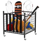 WALMANN Garage Ball Storage Organizer with Wheels, Indoor/Outdoor Sports Ball and Sport Equipment Storage Rolling Cart Kids Balls/Toys Storage Bin, Ball Holder for Garage