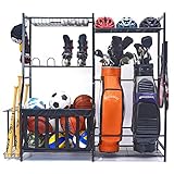 WALMANN Garage Sports Equipment Organizer, Golf Bag Stand for Garage Ball Storage Rack Indoor/Outdoor Kids Toys Storage Organizer Bins, Ball Holder with Baskets