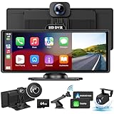 Wireless Carplay Touchscreen with 4K Dash Cam, 10.26" Portable Apple Carplay & Android Auto Car Stereo, Carplay Screen with 1080p Backup Camera, GPS Navigation/Mirror Link/Voice Control/Bluetooth