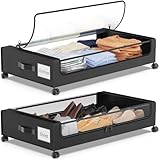 YAASHEEN Under Bed Storage with Wheels, XXL 60L Under Bed Storage Containers, under the bed storage Organizer with Clear Lids - Rolling Drawers & Bins for Clothes,Shoes,Toys, 2-Pack (Black)