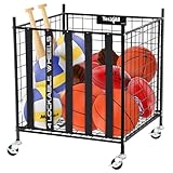 YES4ALL Rolling Ball Cart Storage with Lockable Wheels Volleyball Basketball Holder, Toy Balls Bin, Garage Cage, Storage Racks, Sports Equipment Organizer, Ball Rack for Outdoor Indoor Use
