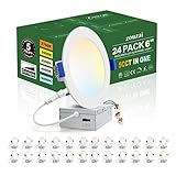 zouzai 24 Pack 6 Inch Ultra-Thin LED Recessed Ceiling Light with Junction Box 5CCT Adjustable Dimmable Can-Killer Downlight - ETL and Energy Star Certified (24 Pack,5CCT, 6 Inch)