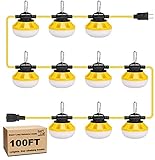 100FT Construction LED String Lights, Industrial Grade Best for Construction Sites, Renovation,Patio, Mine cave, Outdoor, and Other Outdoor Lighting Solutions Use, with Hook (100FT -10 Lights)