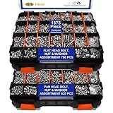 1575 PCS Nuts and Bolts Assortment Kit, Stainless Steel Phillips Pan Head & Flat Head Screws, Assorted Nuts Bolts Washers with Orange Double Sided Organizer Box