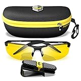 BLUPOND Night Driving Glasses For Men/Women - HD Yellow Vision for Maximum Clarity - Knight Visor (BLACK, Yellow Amber)