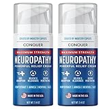 Conquer Neuropathy Cream - Powerful Relief Foot Cream for Neuropathy with Natural Arnica, Aloe Vera, Hemp Extract, Menthol - Maximum Strength Cooling & Soothing - 3.4oz Large Size (Pack of 2)