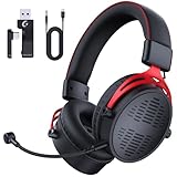 Gonbouyoku Wireless Gaming Headset, 2.4GHz Gaming Headset for PC, PS5, PS4, Switch, 60H Long Lasting Battery, Detachable Noise Cancelling Microphone, BlackRed