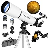 MEEZAA Telescope, Telescope for Adults High Powered, 80mm Aperture 600mm Portable Refractor Telescope for Astronomy Beginners Fully Multi-Coated Optics High Transmission with Phone Adapter & Carry Bag