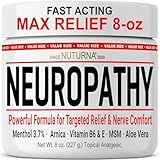 Neuropathy Nerve Relief Cream - Fast Acting Max Relief for Feet Hands Legs Toes Back - Ultra Strength Menthol Arnica Aloe Vera MSM, Soothing Natural Nerve Comfort Relief, Super Large 8 oz