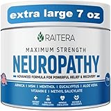 Raitera Neuropathy Relief Cream - 7 oz - Maximum Strength Nerve Relief for Feet Hands Legs Toes - Natural Ingredients Frankincense Arnica Aloe Vera Emu MSM Hemp - Fast-Acting Formula