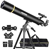 Telescopes for Adults Astronomy, 80mm Aperture 900mm Professional Refractor Telescope for Kids & Beginners, Compact and Portable Travel Telescopio with Carrying Bag