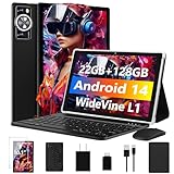 DEERTiME Android 14 Tablet 10.1 Inch 8000mAh Battery Tablets with 22GB RAM 128GB ROM 1TB Expand, Octa-Core HD Touchscreen Tablet with Keyboard, Mouse, Support Widevine L1, Split-Screen - Black