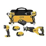 DEWALT 20V MAX XR Power Tools Combo Kit, Hammer Drill, Impact Driver, Reciprocating Saw, and Work Light, 4-TOOL (DCK449P2)