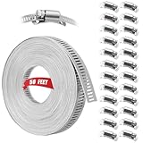 Dianrui DIY Hose Clamps 50FT 304 Stainless Steel Metal Strap + 24PCS Stronger Fasteners Assortment Kit Large Adjustable Pipe Clamps Band Clamp for Pipe Automotive Mechanical