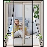 DIGDRAM Magnetic Screen Door Upgraded PET Mesh Greater Than Fiberglass and Polyester,Double Door Screen Magnetic Closure for Sliding Door,Patio Door and French Door,Fit Door Size 72" X 96"