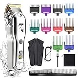 Hatteker Mens Hair Clipper Beard Trimmer Hair Trimmer for Men Cordless Clippers Professional Barbers Grooming Kit IPX7 Waterproof, Rechargeable, Colorful Combs, Silver