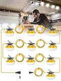 HYPERLITE Construction String Lights: 100FT 10 Bulbs String Work Lights with Climbing Hooks - IP65 Waterproof Linkable LED Construction String Lights for Job Site Attic Renovation Crawlspace Lighting