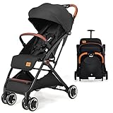 INFANS Lightweight Baby Stroller, Compact Stroller One-Hand Fold Travel Stroller for Airplane with Cup Holder, 5-Point Harness, Foot Cover, Canopy, Infant Stroller for 0-36 Month