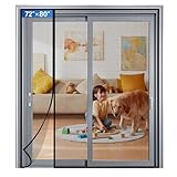 LONGEAS Magnetic Screen Door Mesh Left Right Side Opening Upgraded PET Material Mesh Stronger Than Fiberglass and Polyester,Keep Bugs Out,Pet & Kid Friendly,Hands Free,Fit Door Size 72" X 80"