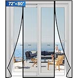 LONGEAS Magnetic Screen Door Upgraded PET Mesh Stronger Than Fiberglass and Polyester,Hands Free,Keeps Bugs Out,Pet & Kid Friendly,Suitable for Sliding Door,Large Patio Door and French Door-72''x80''