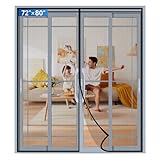 LONGEAS Upgraded PET Mesh Magnetic Screen Door Stronger Than Fiberglass and Polyester,Hands Free,Keep Bugs Out,Pet & Kid Friendly,Suitable for Sliding Doors,Patio Doors and French Doors-72" X 80"