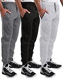 MONEY JONES ESSENTIALS Sweatpants for Men 3 Pack Joggers - Men's Athletic Sweatpants with Pockets & Zipper - Running Jogging Workout Pants, Dark Grey/Light Grey/Black, Large