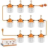 NS 100FT Construction String Lights 150W LED Industrial Grade 15000LM Super Bright for Construction Sites, Temporary Work, Renovation, Jobsite,and All Outdoor Lighting, with 10 Bulbs and Climbing Hook