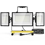 Olafus 80W Led Work Lights 3 Adjustable Head, 6700 LM Foldable Flood Light, 16.4 ft Cord with Plug, 6500K IP65 Waterproof Job Site Lighting with Stand for Construction Site, Garage, Workshop, Jetty