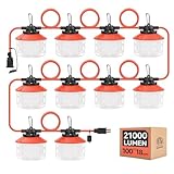 Omlite 100FT Construction String Lights：150W 21000LM Linkable Super Bright LED String Work Lights for Construction Sites Temporary Work Jobsite IP65 Waterproof 18AWG Wire Work Light with Cage