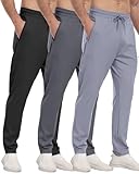PARISDIARY 3 Pack Mens Athletic Sweatpants with Zipper Pockets,Workout Gym Joggers Pants for Men Running Jogging Pants-BlackDark GrayLight Gray-L