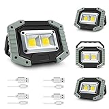 Portable LED Work Light, 30W 1500LM Rechargeable Waterproof COB Floodlight, Super Bright Camping Lights with Stand Built-in Power Bank for Indoor Outdoor Lighting, Gray, 4Pack