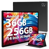 POWMUS Tablet 14 inch Ultra Big Android 14 Tablets, 256GB Storage(Expand to 1TB),36GB(12+24) RAM, 11580 mAh Battery 18W PD Fast Charger, 8 Core 2.0gHz CPU,4 Speakers, 5G WiFi with Case-Black