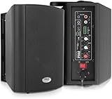 Pyle Wall Mount Home Speaker System - Active Passive Mountable Bookshelf Indoor Studio Garage Patio Stereo Sound Home Theater Speaker, Wireless Bluetooth Speaker Set W/ Aux & RCA - PDWR53BTBK (Black)